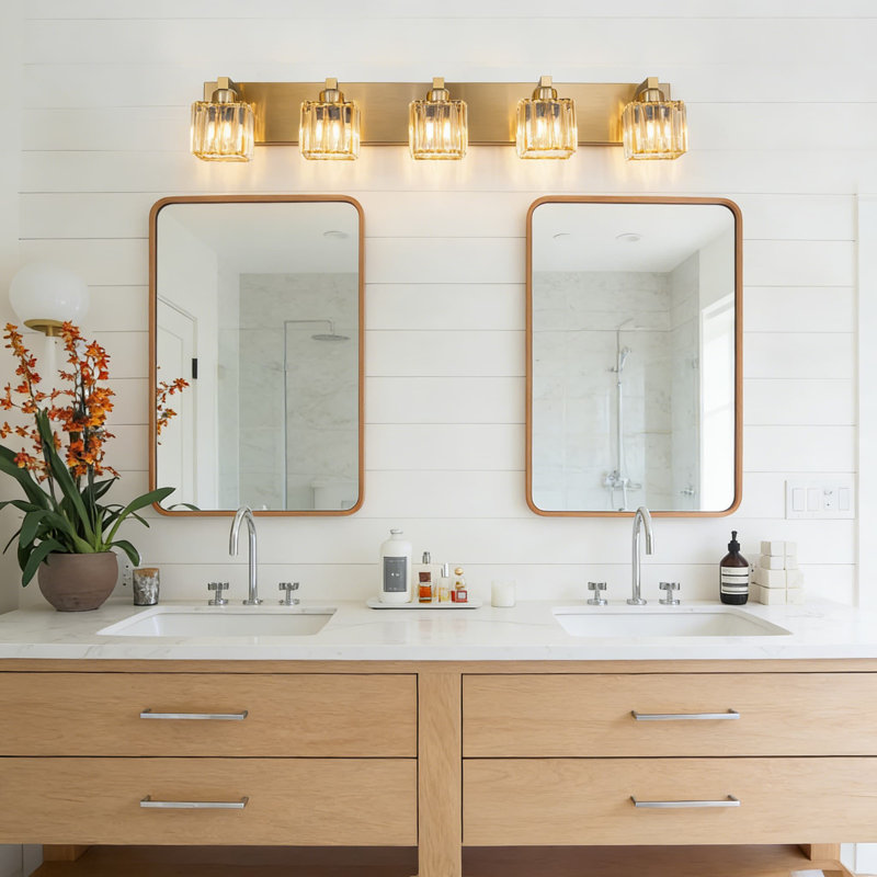 Luminaire pour meuble-lavabo de salle de bain Modern Gold Crystal, H 6,3 po x l 35,43 po x P 6,3 po, Doré, 5