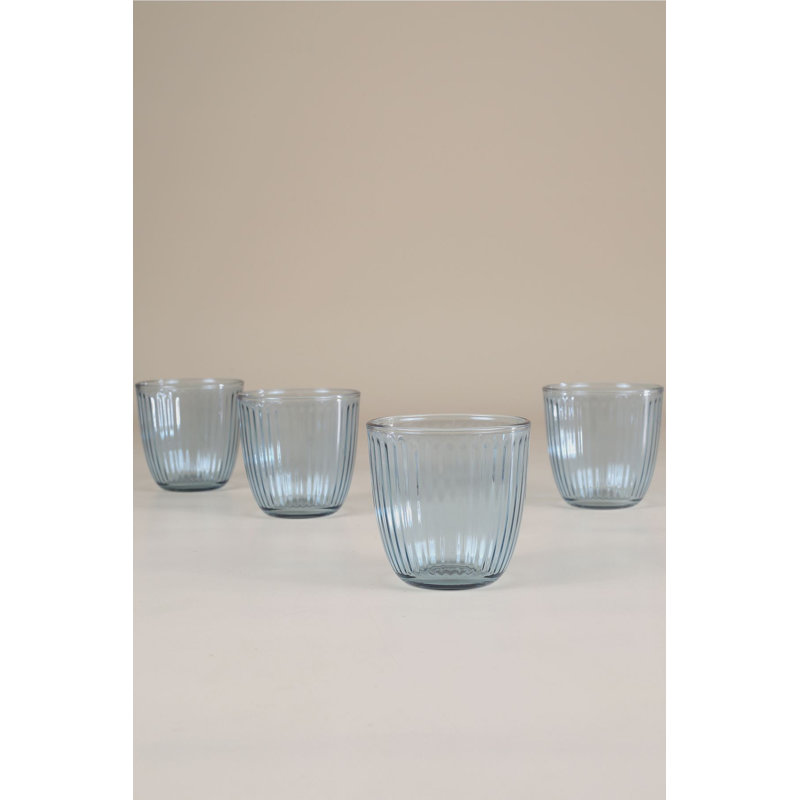 Élégant ensemble de verres bleus (4 pièces), 3,4 x 3,4 x 3,3 pouces | 100% verre, capacité de 9,8 oz liq. Lavage à la main recommandé pour la durabilité, parfait pour recevoir