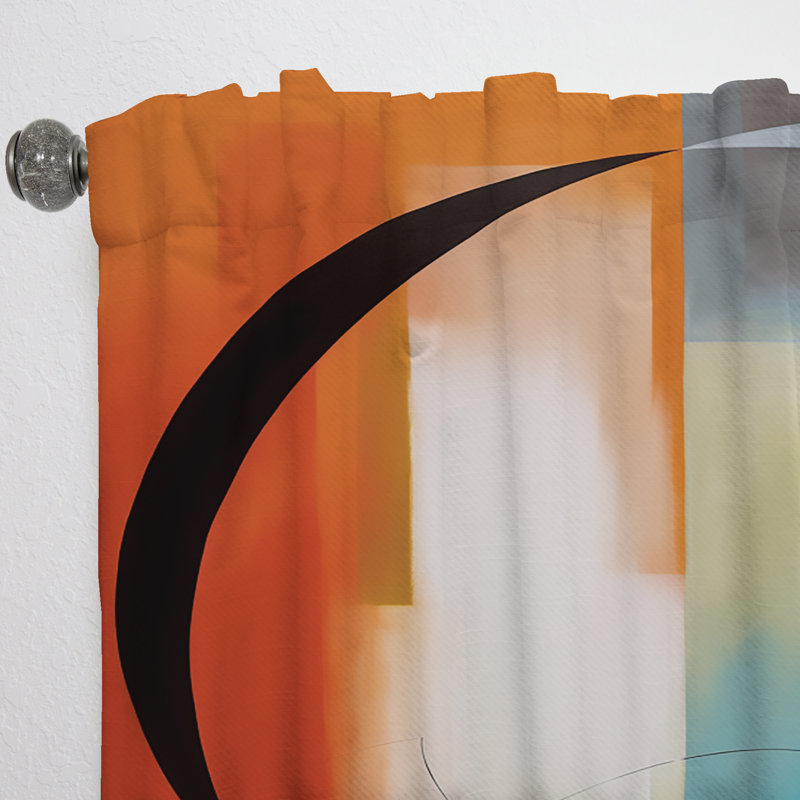 Grasselli Orange Geometric Rhythms Ii Modern Curtain Velvet Room Darkening 1 Panel, 52" W x 120" L