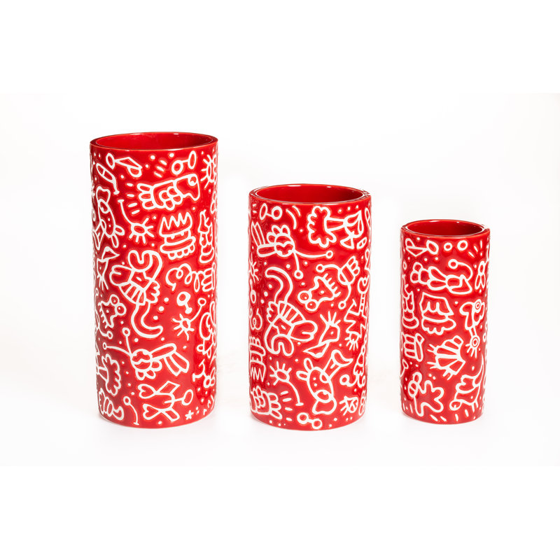 Vase de table rouge / blanc Kiss, H 5,51 po x l 2,36 po x P 2,36 po