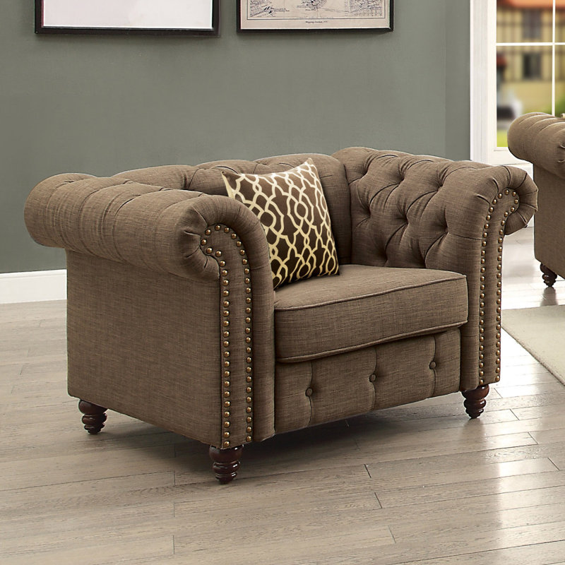 Fauteuil d'appoint brun capitonné avec coussin, Brun, Brun