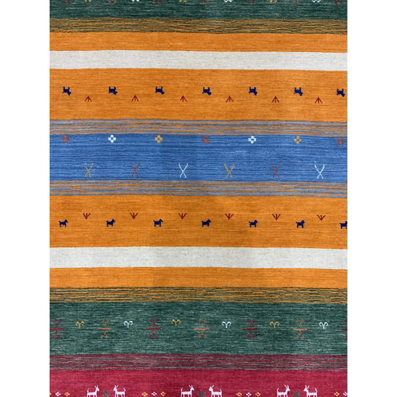Tapis bleu transitionnel moderne Timbe Gabbeh, Rectangulaire 8 pi x 10 pi