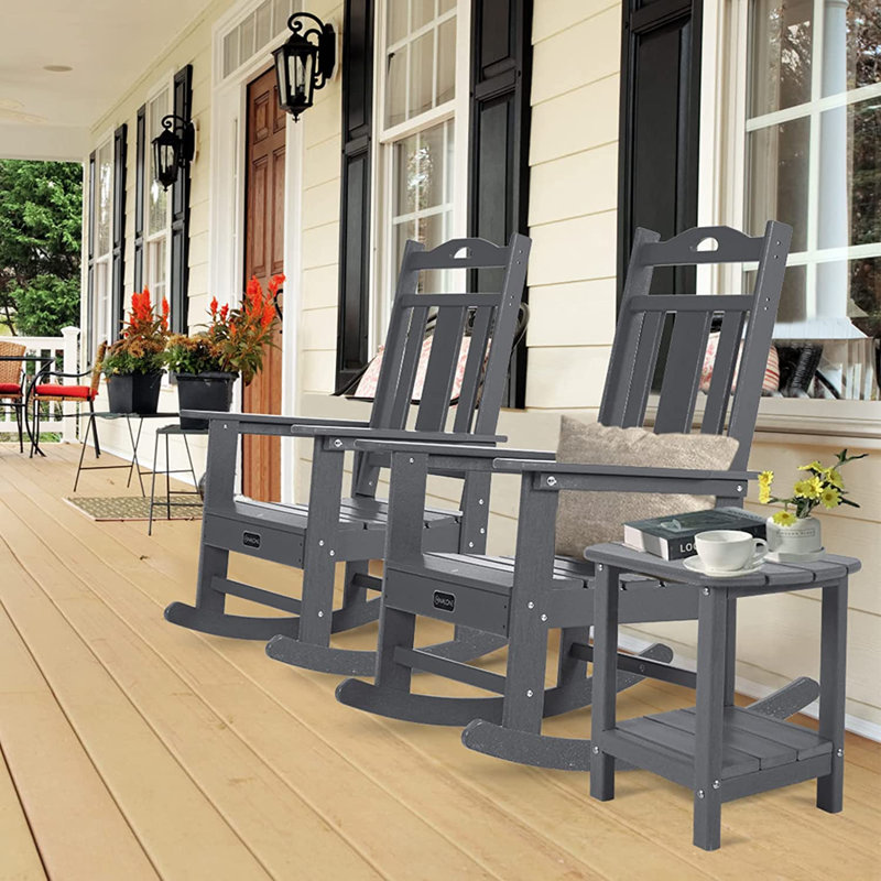 Chaise berçante d'extérieur en PEHD Theado, Gris