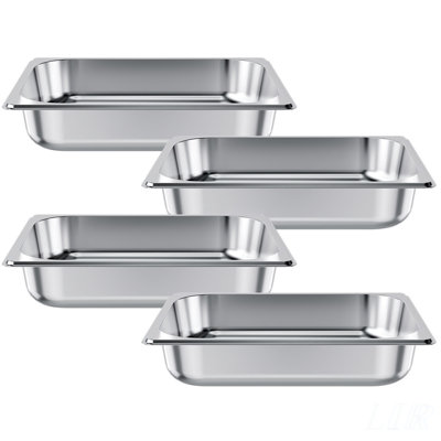 4 Pack Stainless Steel 1/2 Size Steam Pans, 2.5 Inch Deep, Anti-Jam and Rustproof for Versatile Food Storage and Serving
