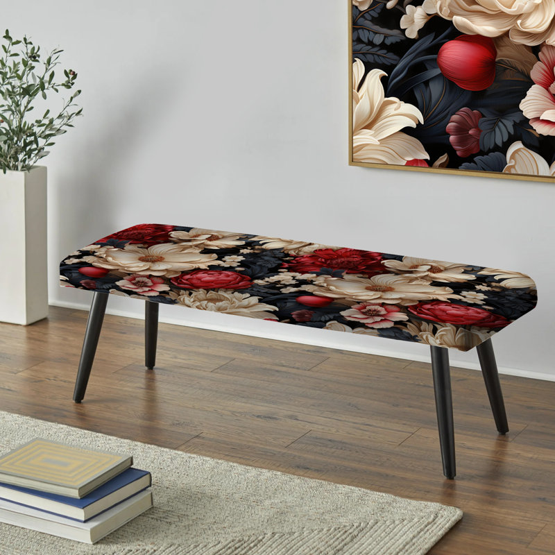 Motif floral victorien beige et rouge - Banc rembourré floral noir