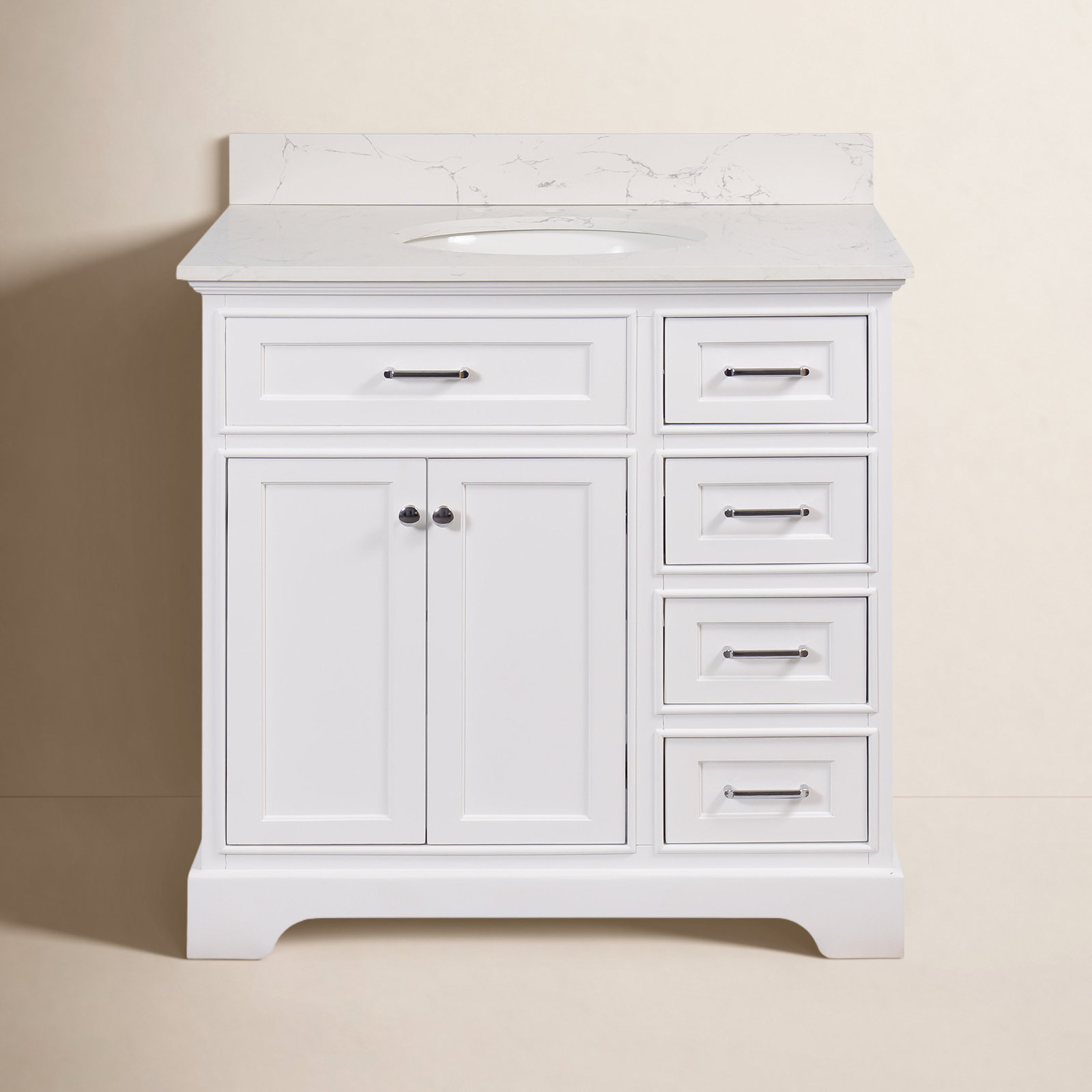 Ronnie 36'' Single Bathroom Vanity, White, Engineered Marble