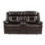 Canapé 2 pièces moderne avec fonction inclinable, porte-gobelet et dossier rembourré, couleur brun rosé foncé. Revêtement en similicuir contemporain, capitonnage horizontal, accoudoirs à coussins.