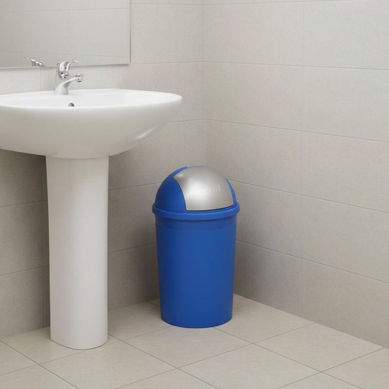 Redmon 4 Gallon Swivel Lid Trash Can, Plastic Swing-Lid Indoor Waste Bin, Blue