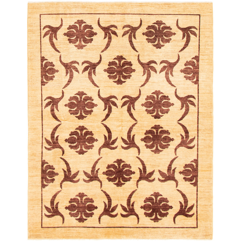 Tapis de zone en laine brun/ivoire 5 pi x 6 pi 6 po one-of-kind à la main-noué la 2010 Allahna