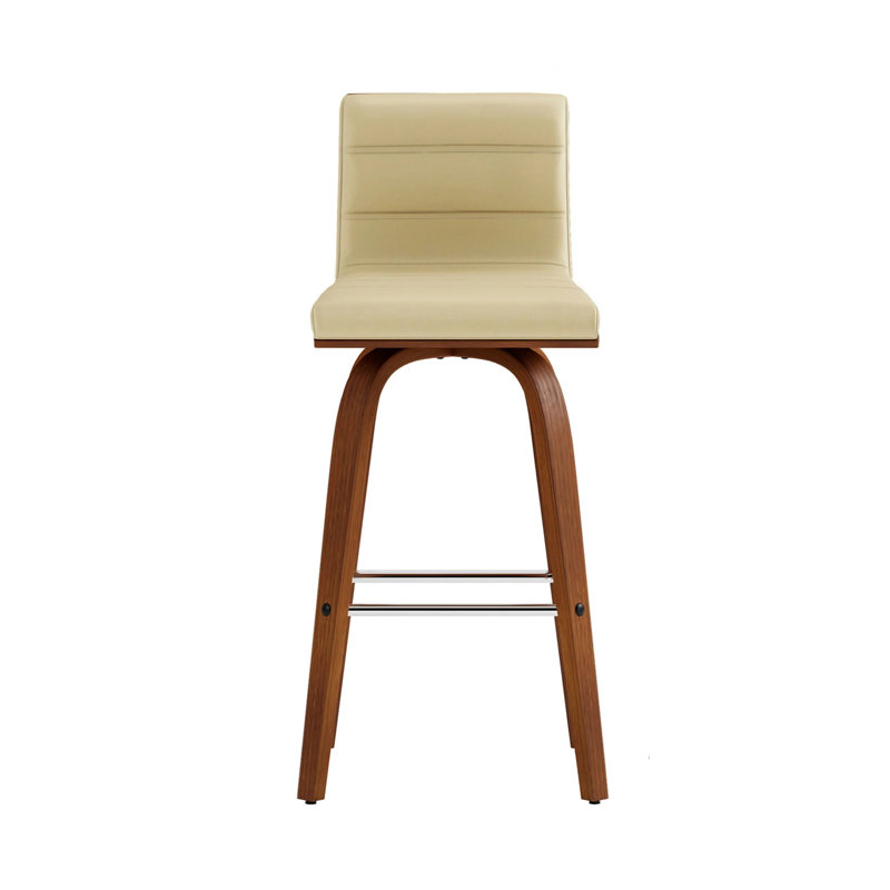26” Faux Leather Wooden Swivel Bar Stool, Gold/Brown