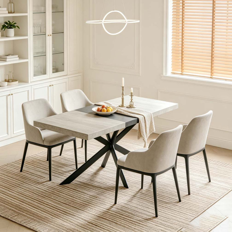 55.11"-70.86"Retro Rectangular Stretch Dining Table, Gray/Black