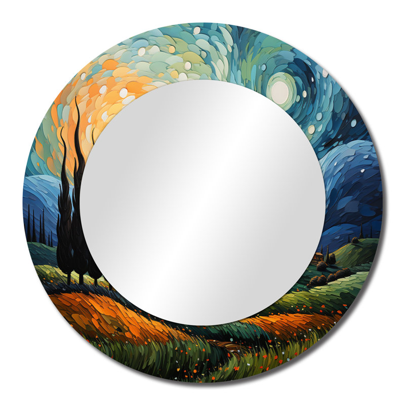 Vangogh The Swaying Cypress II - miroir mural décoratif Vangogh, grand miroir rond traditionnel, impression d'art en métal