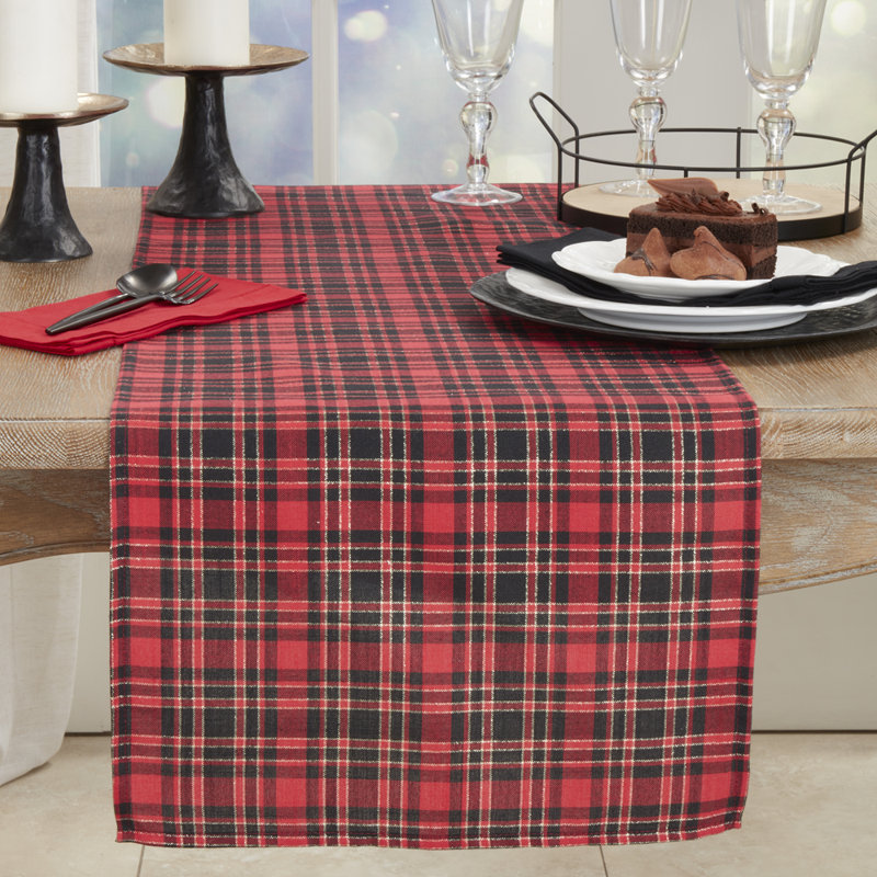 Chemin de table rouge et noir Tartan, P 16 po x L 90 po