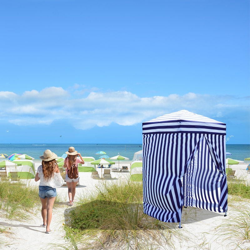 Tente Cabana L 4 pi. D Auvent escamotable en acier bleu marine et blanc
