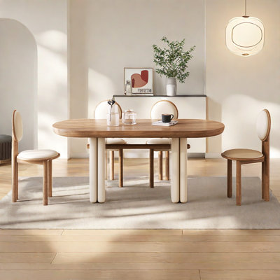 Vintage Oval Dining Table And Chairs 4 - Person Solid Wood Top Trestle Dining Set