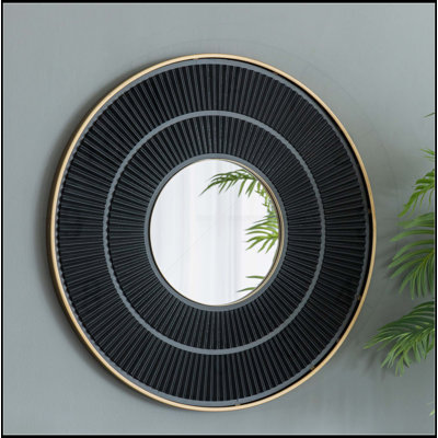 Magnifique miroir rond en bois Carter avec cadre en fer doré pour la décoration intérieure