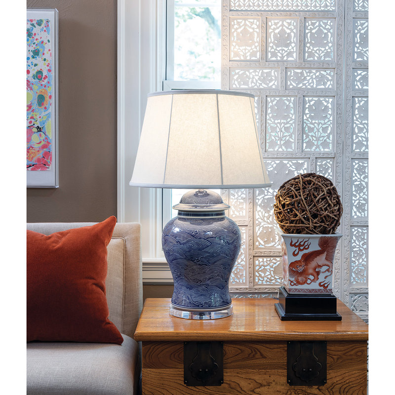 Aegean Blue and White Porcelain Table Lamp with Empire Shade