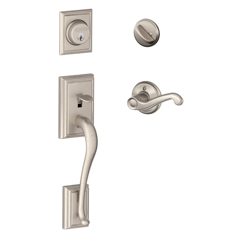 Addison Handleset with Deadbolt and Flair Door Lever and Rosette, Satin Nickel, Left 