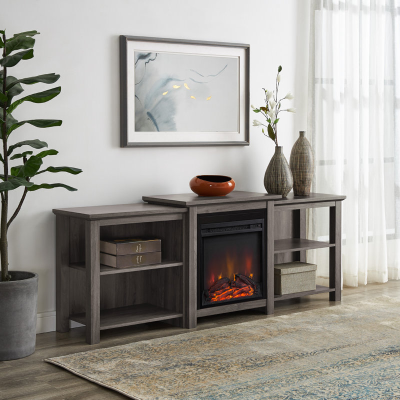 Woodbury 70" Media Console with Electric Fireplace, Slate Gray