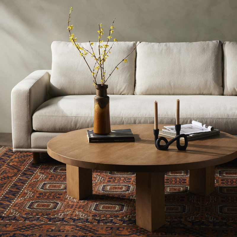 Siham Solid Wood Top Single Coffee Table, 16" H x 38" L x 38" W, Light Brushed