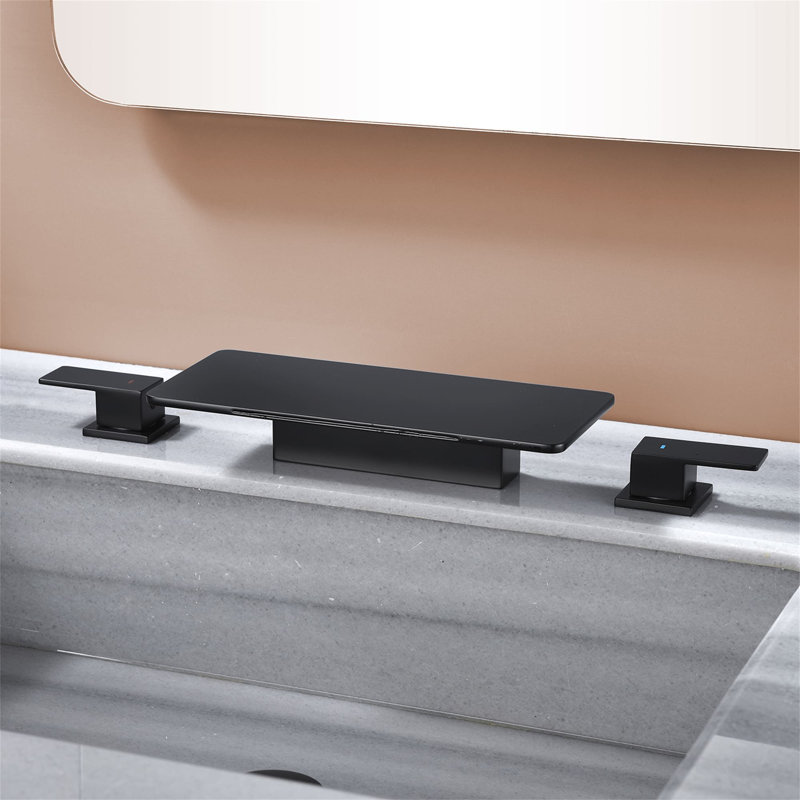 3 Hole Deck Mount Tub Faucet Waterfall Bathtub Faucet Brass 2 Handle Tub Fillers With Valve, Matte Black