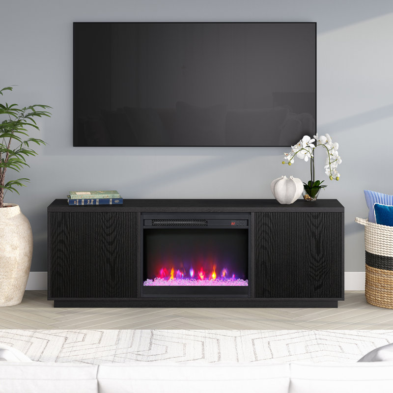 Raydan Rectangular TV Stand with 26" Crystal Fireplace for TV's up to 75", Espresso