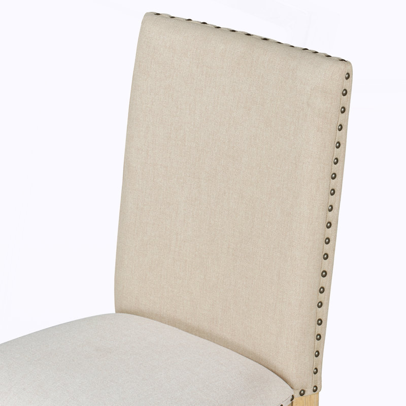 Ensemble de 2 chaises de salle à manger rembourrées en bois avec tête de clou Fabirc, Natural Wood Wash, Bois naturel délavé