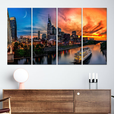 Toile imprimée: art mural moderne Nashville Cityscape Home, toile tendue 4P
