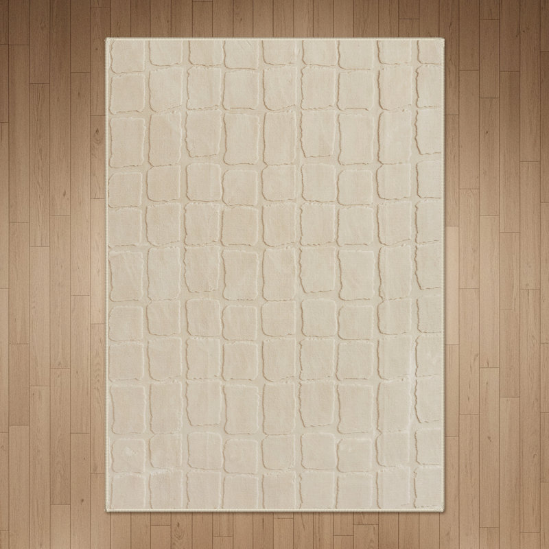Tapis beige à poils longs et courts, relief lavable à la machine, Rectangle 5 pi x 7 pi