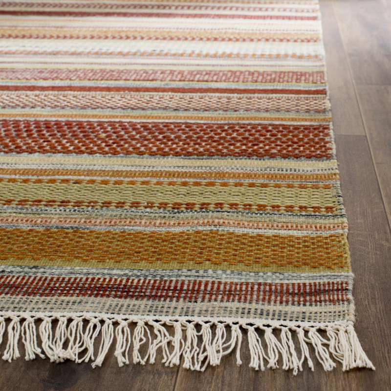 Striped Wool Hand Woven Area Rug, Rectangle 122 x 183cm
