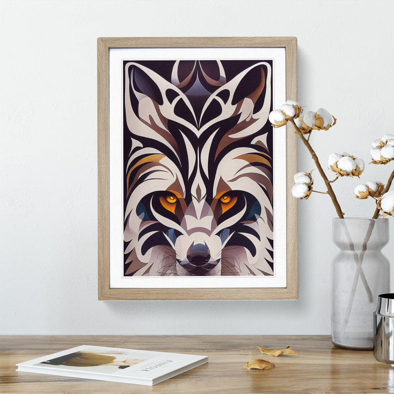 Wolf In Abstract No.4 - Print, White, 66cm H x 48cm W, Oak Framed Paper