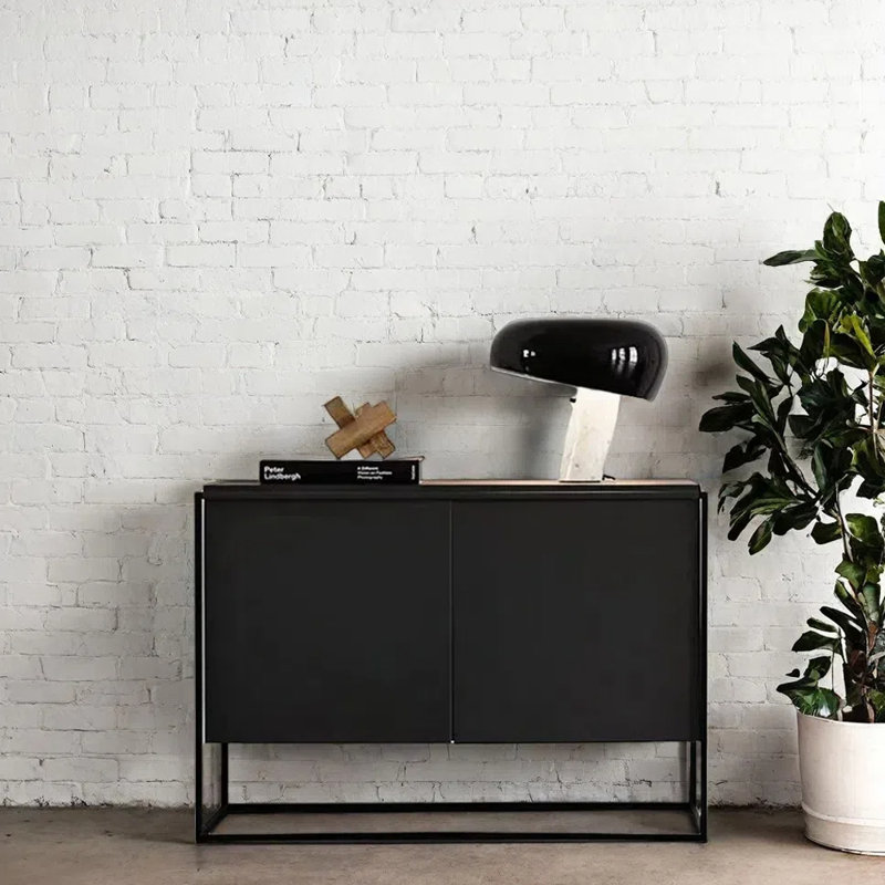 Solid Ash Wood Black Console Cabinet