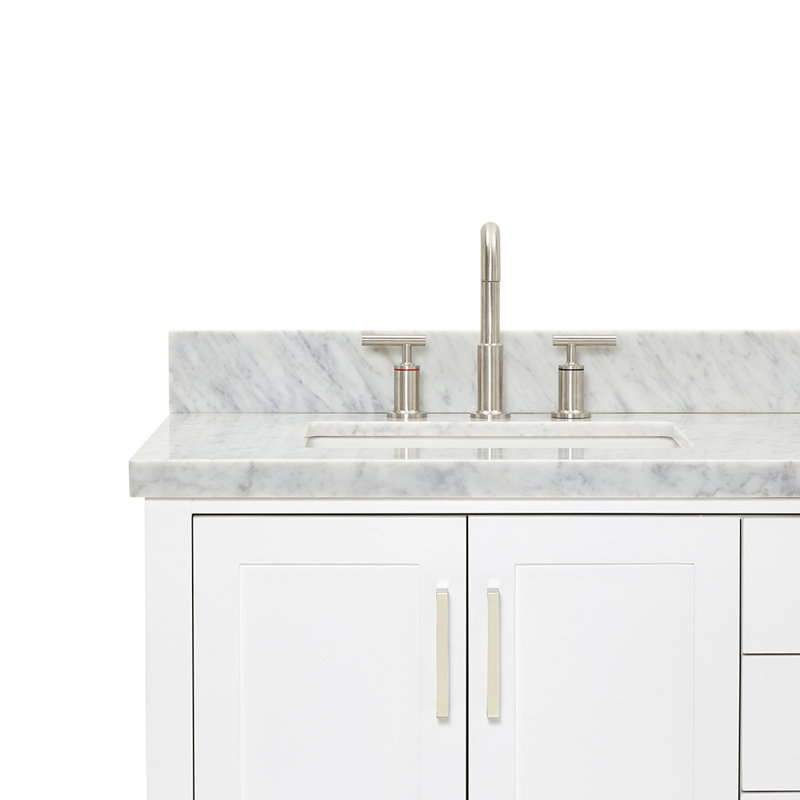 Magnolia Bath Vanity Oval Basin, White, Carrara White Marble, Rectangle 