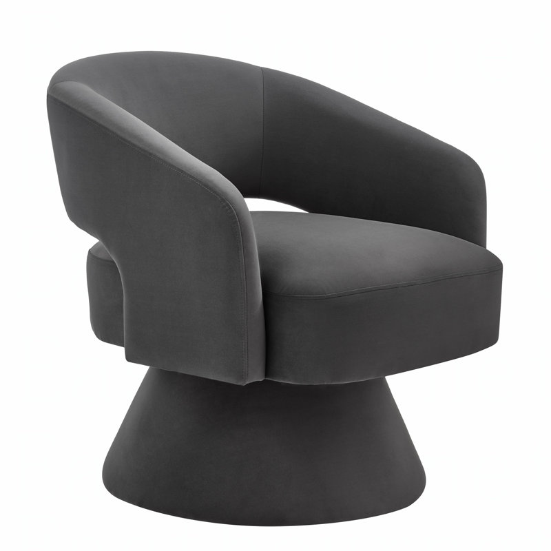 Modern Velvet Swivel Barrel Chair, 360 Degree Round Accent Chair with Open Backrest, Dark Gray, Dark Gray Velvet