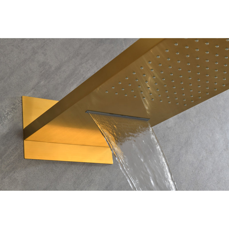 Bathroom Shower System With High Rectangular Head And Handheld - Brass Gold Trim