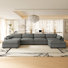 Canapé d'angle modulaire en chenille imperméable avec poufs, canapé en forme de L pour salon