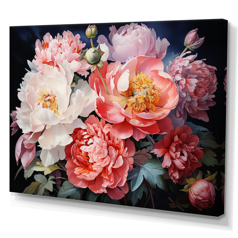 China Art Peony Bouquet - China Art Framed Art, 16" H x 32" W, Wrapped Canvas
