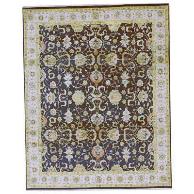 Hand Knotted Area Rug in Black And Aubergine