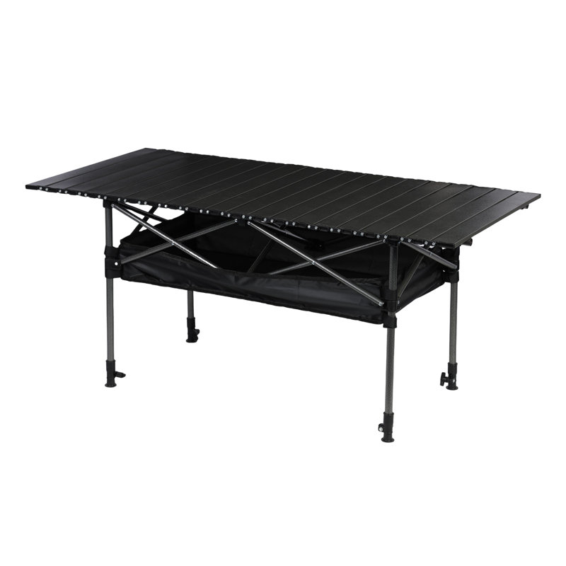 Adjustable Height Camping Table, Folding Portable Outdoor Table with Large Storage Organizer and Carrying Bag, Collapsible Picnic Table 120cm (L) x 55cm(W)