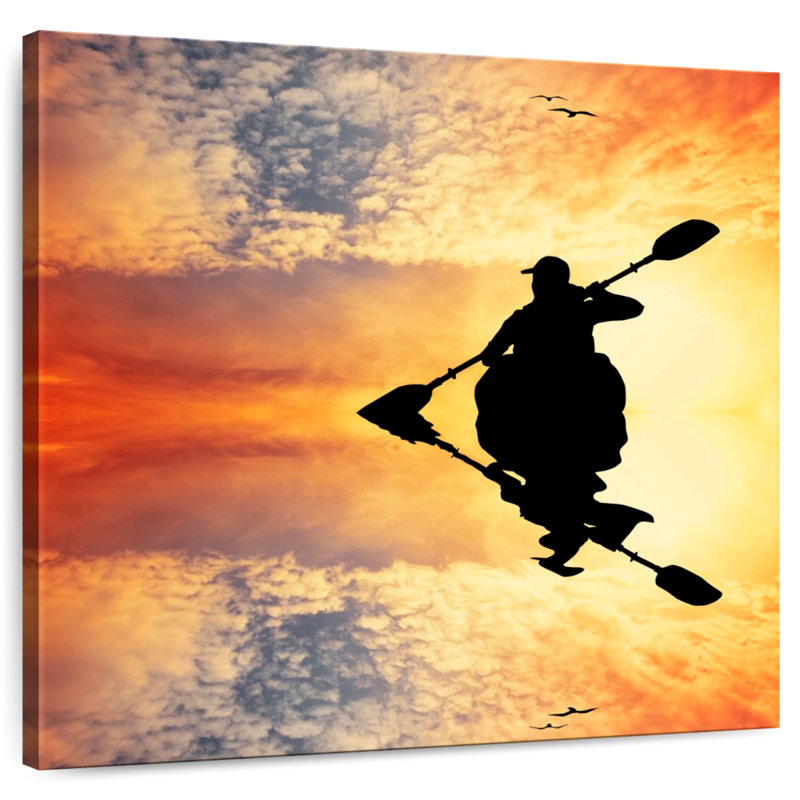 Silhouette de sirec kayaker au coucher du soleil, H 30 po x l 30 po