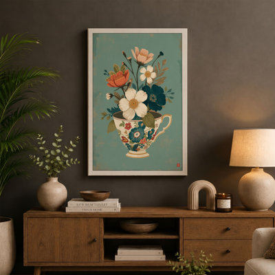 Flowers in Ceramic Teapot Japandi 1 Piece Wrapped Canvas Wall Art