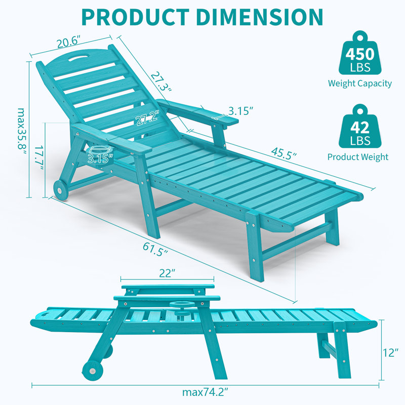 3-piece Hdpe Outdoor Chaise Lounge Set With 2 Reclining Chairs & 2-tier Side Table, All-weather Poolside & Patio Loungers