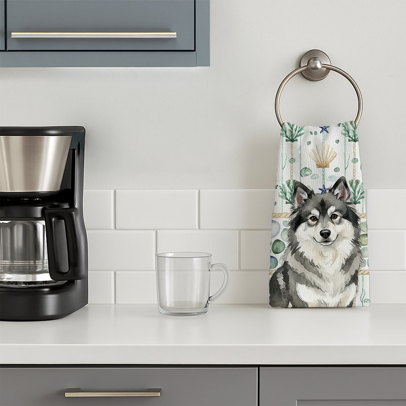 Keeshond Coastal Sea Glass Kitchen Towel, Keeshond