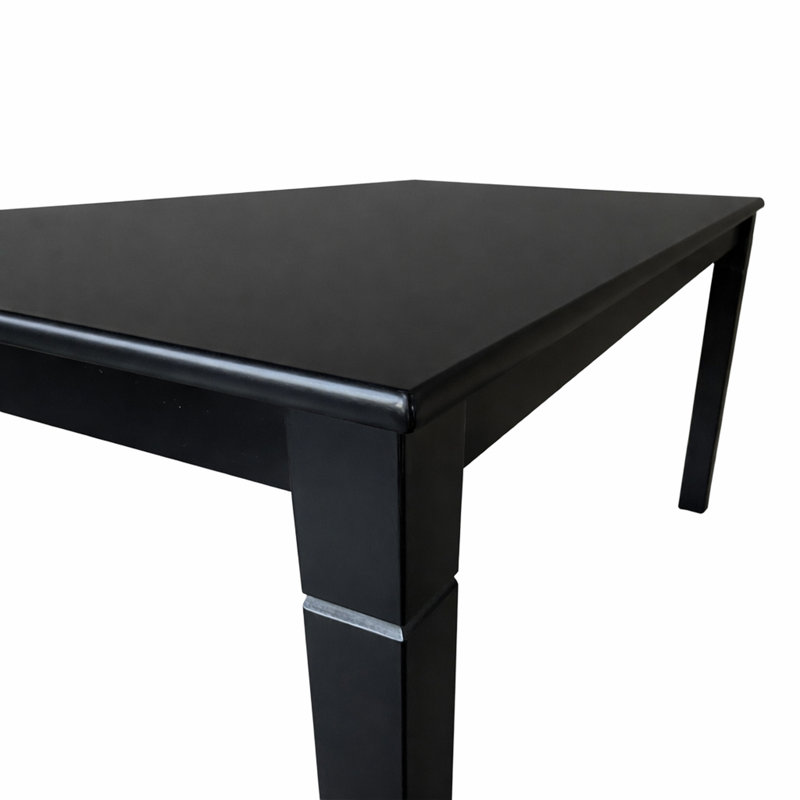 Modern 7-Piece 63 Inch Rectangular Dining Set, Black Finish With Sand Beige Polyester Upholstered Chairs, Solid Rubberwood