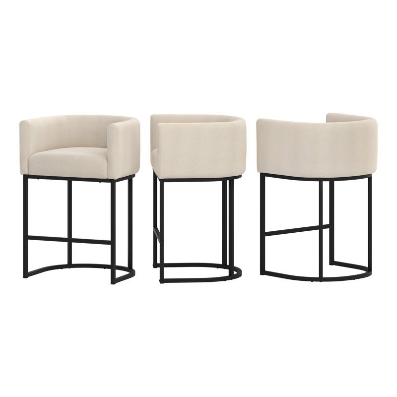 Tabouret de comptoir rembourré 26 "avec structure en métal Jessica, Noir, Lin / lin