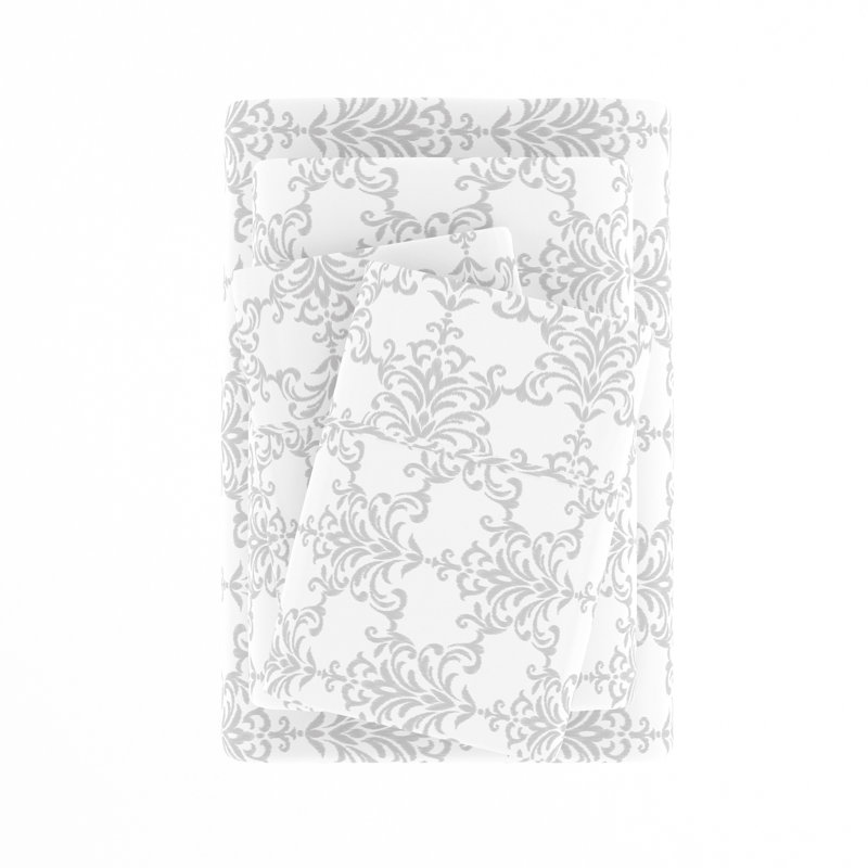 Soft Bouquet Damask Pattern Microfiber Sheet Set, King Sheet Set + 1 Fitted Sheet + 2 Pillowcases