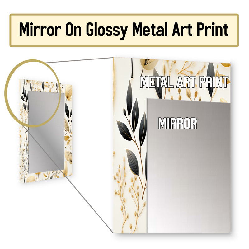 Solley neutre feuilles - miroir de plantes, miroir mural unique Boho, impression d'art en métal, 32 po x 24 po