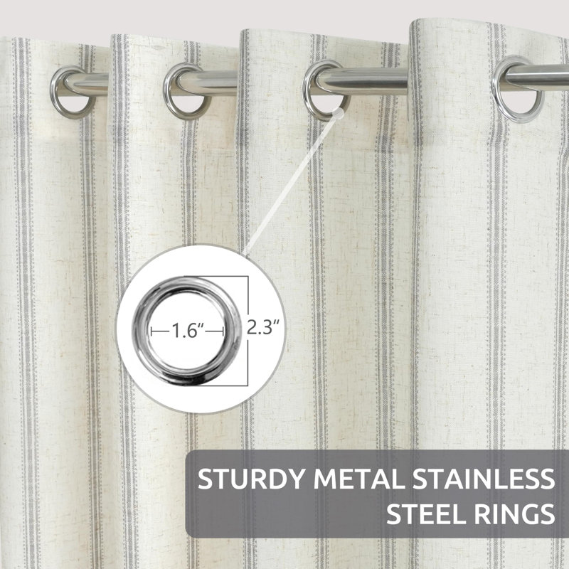 Jeanenia  Farmhouse Vertical Striped Linen Blend Textured Light Filtering Semi Sheer Curtains for Living Room Bedroom, Gray