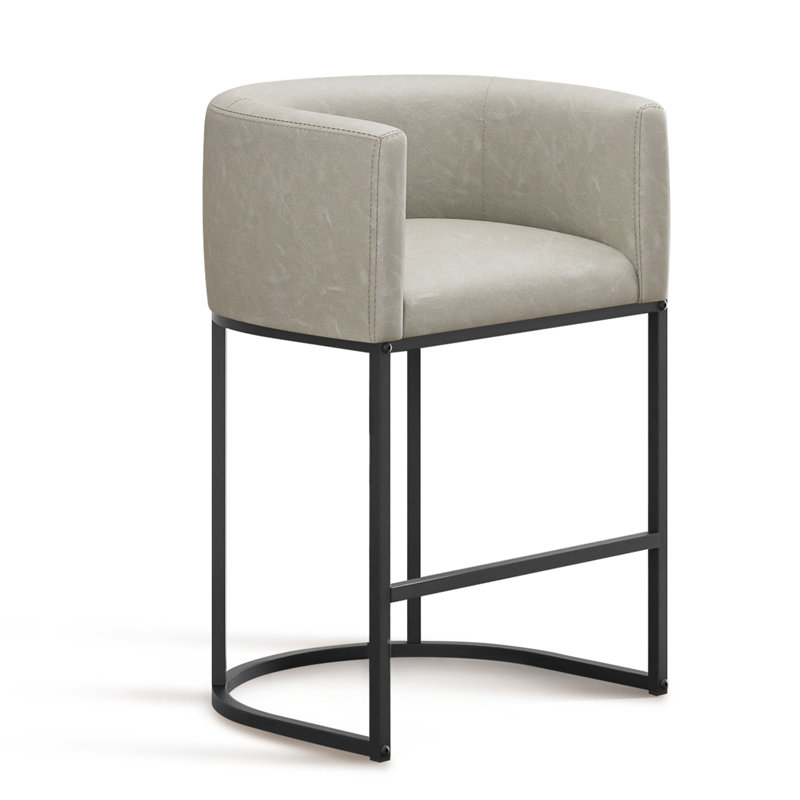 PU Leather Counter Stool Barrel Counter Height Stools, Grayish White