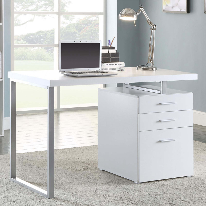 Bureau réversible blanc à 3 tiroirs, Blanc